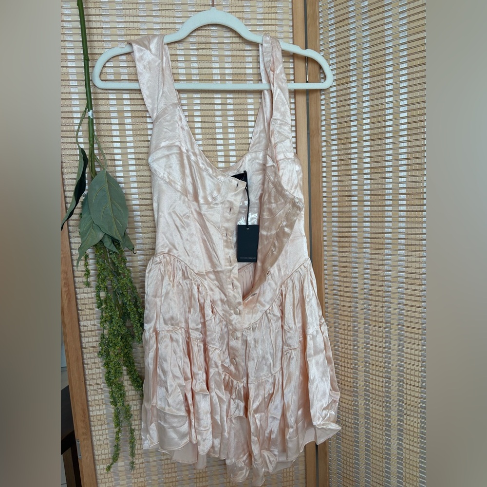 Vanessa Mooney The Elisabeth Romper Dress - Cream Satin - Picture 6 of 7